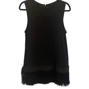 J.Crew Black Fringe Sleeveless Top Party Cocktail Tank Blouse Women's M